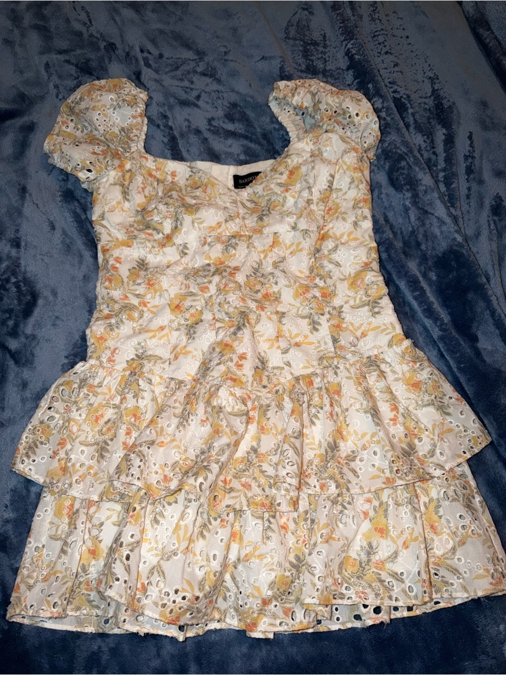 Bardot Cream Floral Eyelet Tiered Mini Dress